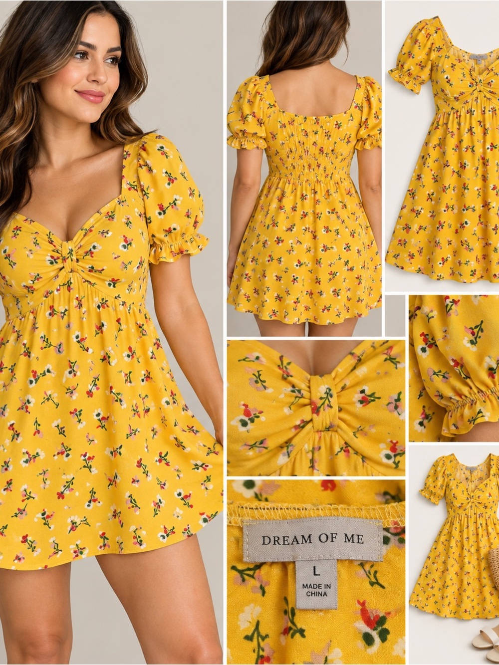 Dream of Me Yellow Floral Puff Sleeve Mini Dress